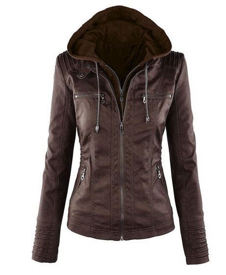 Damen Schlanke PassformKapuze Bikerin Jacke | Reißverschluss