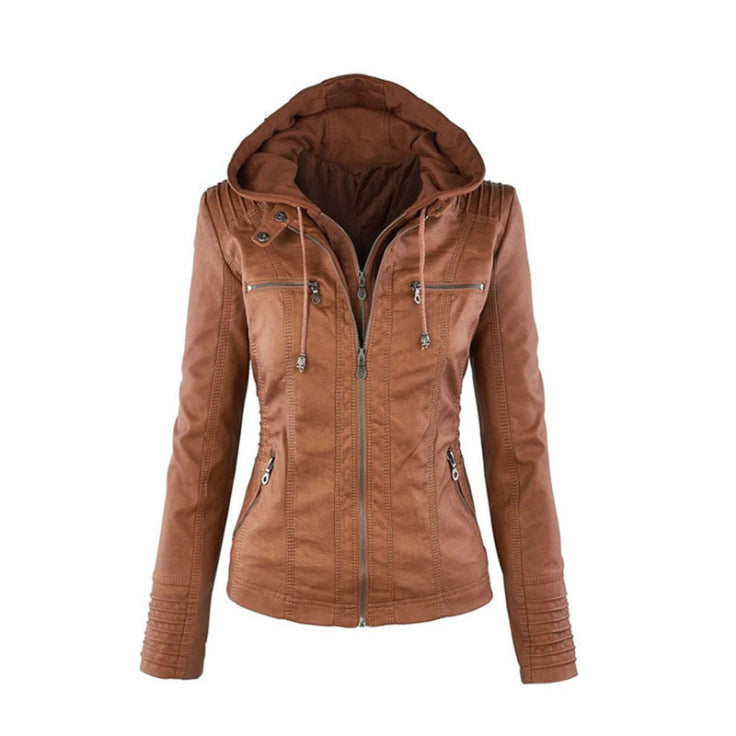 Damen Schlanke PassformKapuze Bikerin Jacke | Reißverschluss