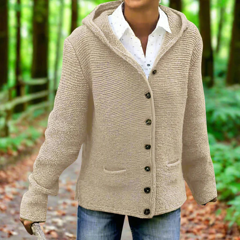 Damen Knopf Daunen Strick Strickjacke | Kapuze