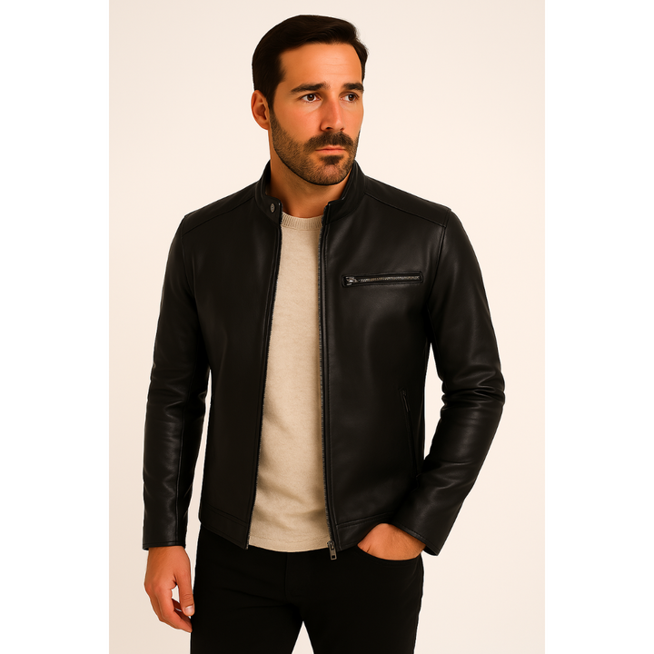 Herren-Bikerjacke mit Stehkragen | Reißverschlusstasche