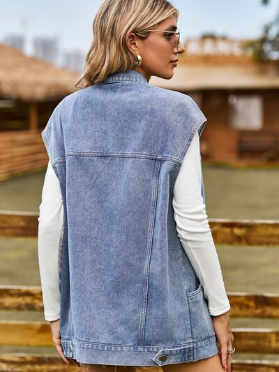Damen Knopfleiste vorne ärmellose Jeansweste | Lange