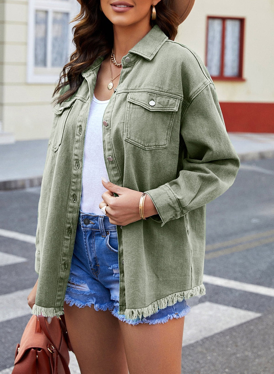 Damen Übergroß Knopf Daunen Jeansjacke | Lange
