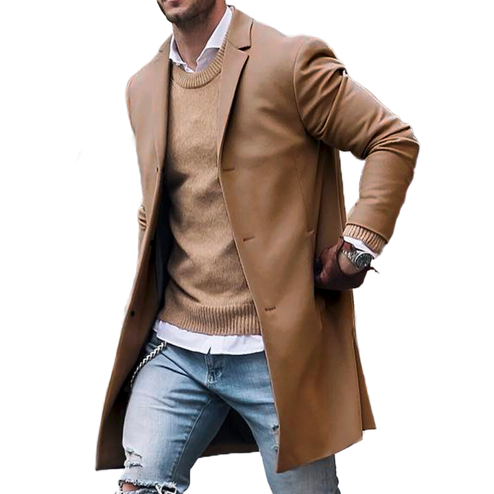 Herren Trench Mantel mit Langem Reverskragen | Knopf Daunen