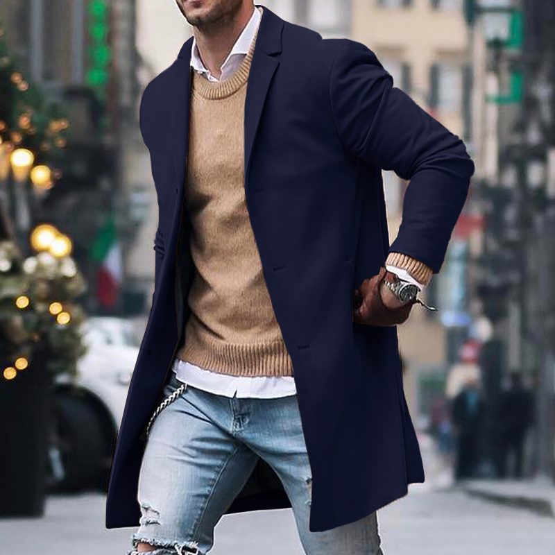 Herren Trench Mantel mit Langem Reverskragen | Knopf Daunen