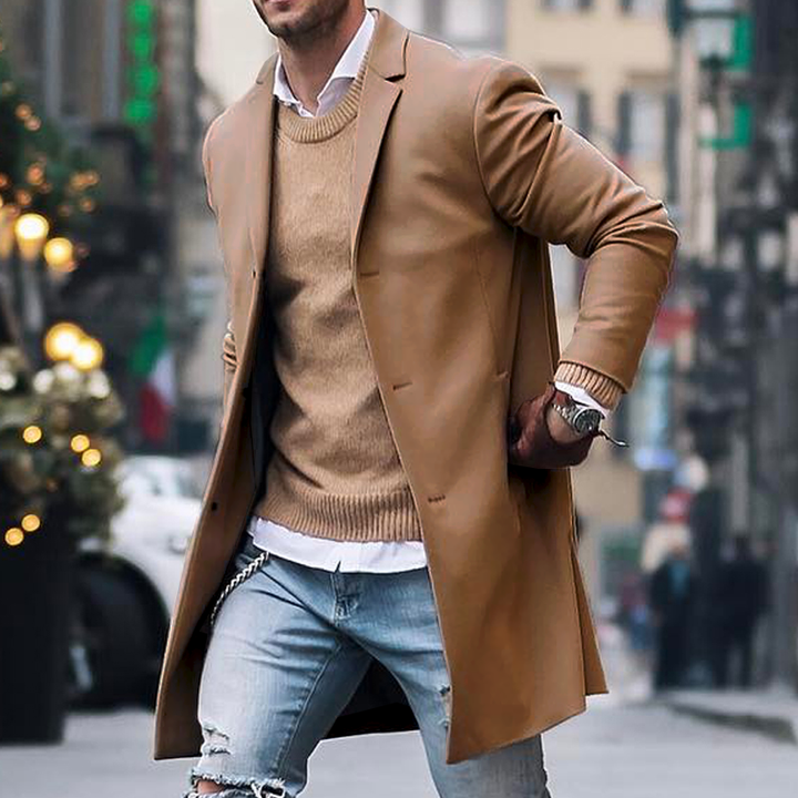 Herren Trench Mantel mit Langem Reverskragen | Knopf Daunen