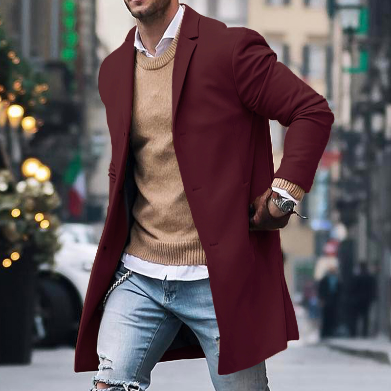 Herren Trench Mantel mit Langem Reverskragen | Knopf Daunen