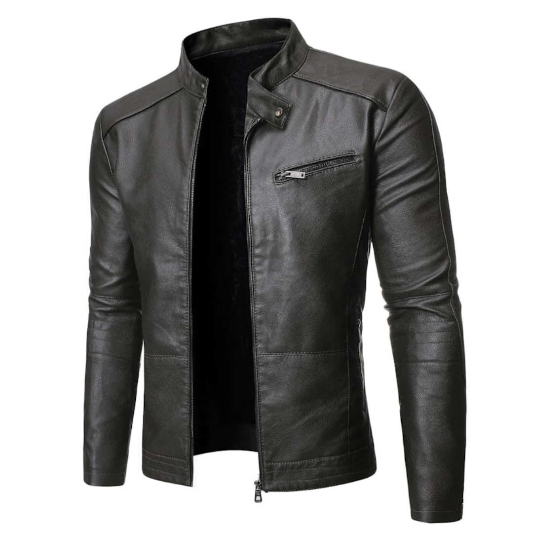 Herren-Bikerjacke mit Stehkragen | Reißverschlusstasche