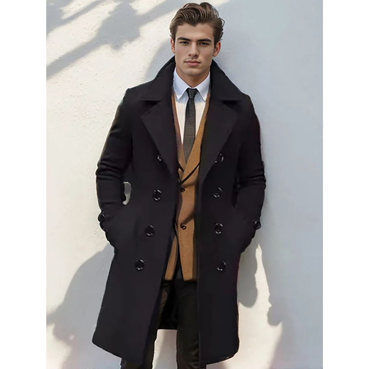 Herren Langer doppelreihiger Trench Mantel | Warme