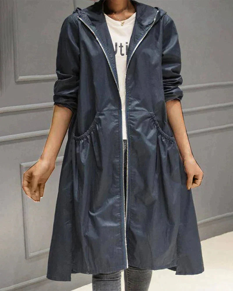 Wasserdichte Regenjacke für Damen mit langem Schnitt | Moderne