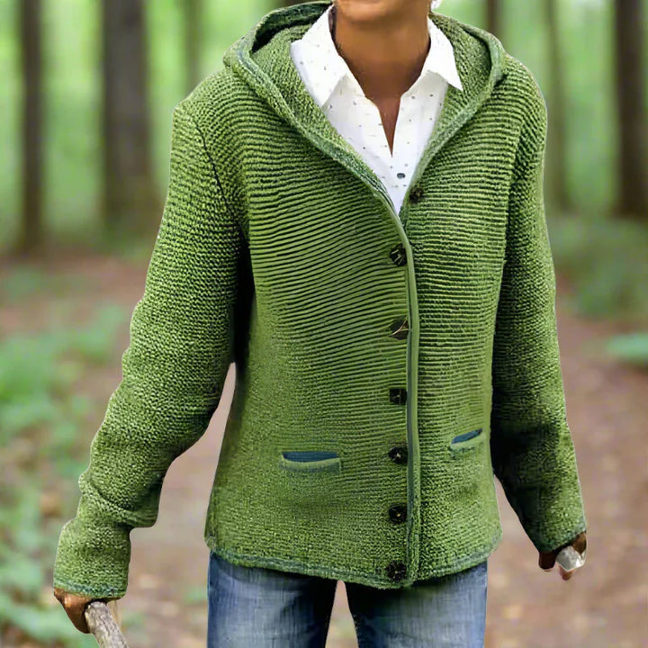 Damen Knopf Daunen Strick Strickjacke | Kapuze