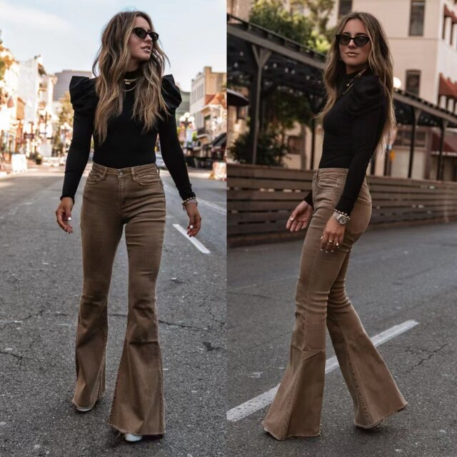 Elegante schlaghosen mit hoher taille