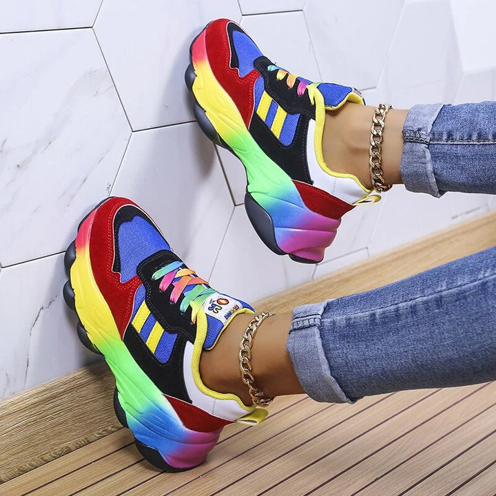 Damen regenbogen-komfort-sneaker mit dicker sohle