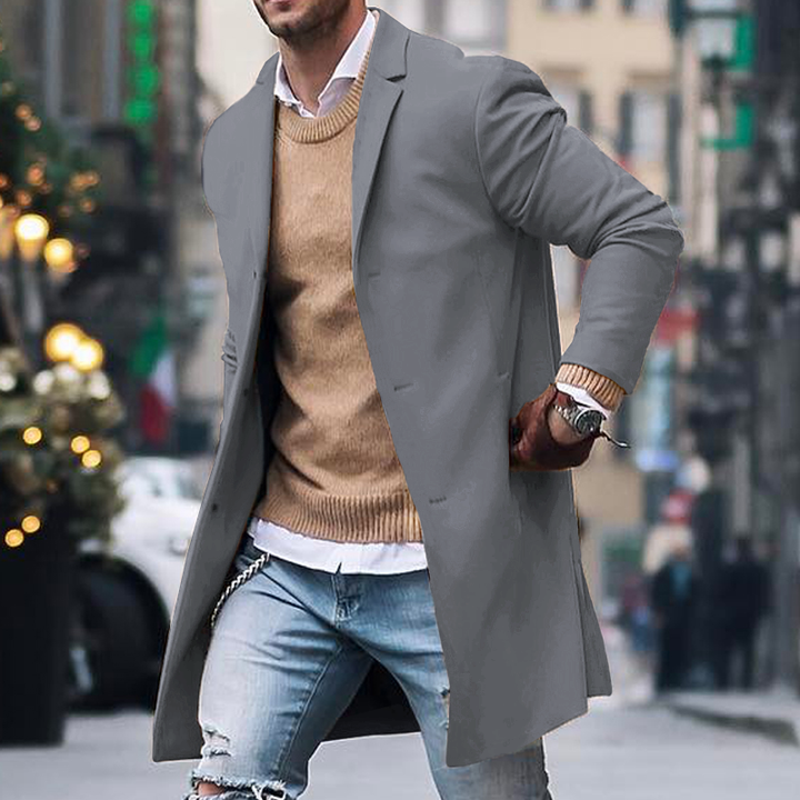 Herren Trench Mantel mit Langem Reverskragen | Knopf Daunen