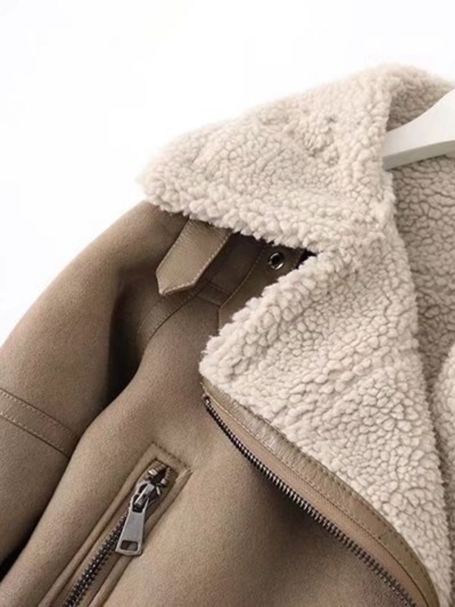 Gefütterte Felljacke mit Kragen für Damen | Warme