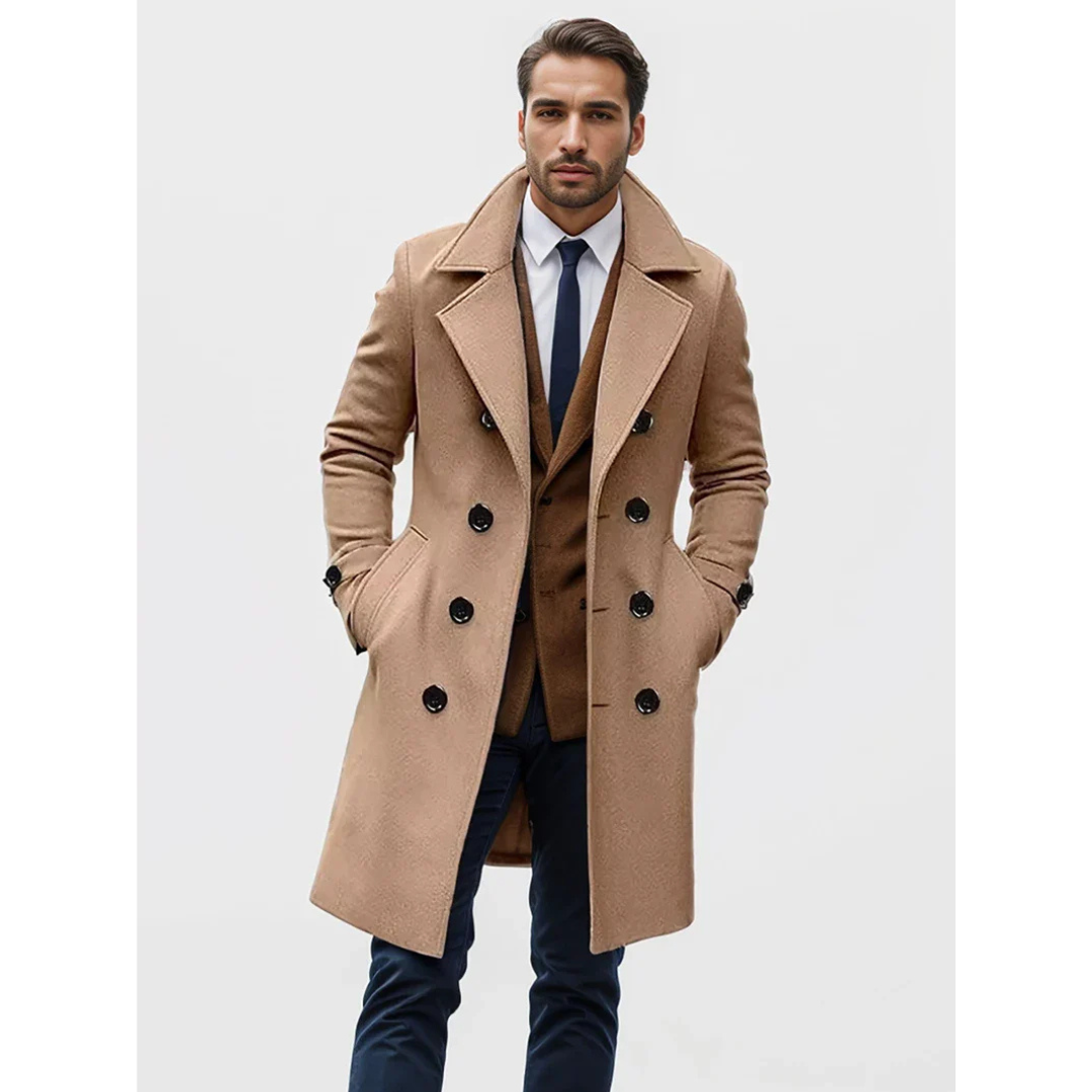 Herren Langer doppelreihiger Trench Mantel | Warme