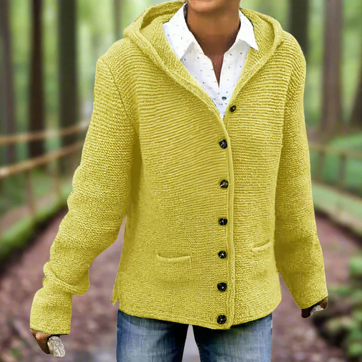 Damen Knopf Daunen Strick Strickjacke | Kapuze