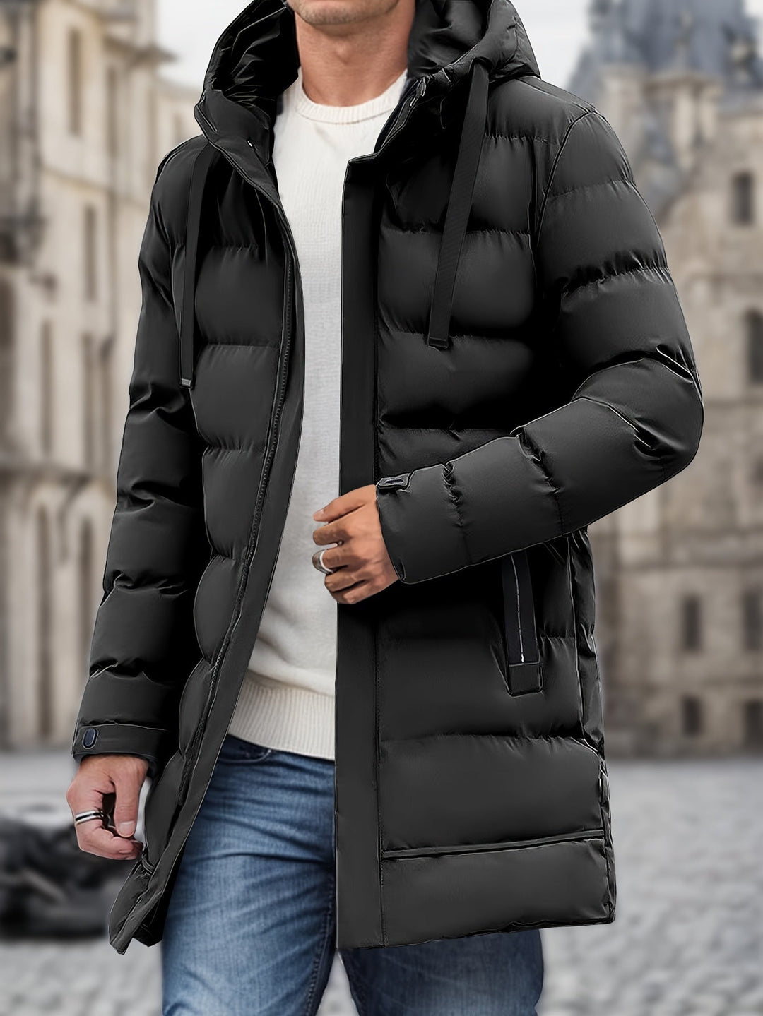 Herren Lange Kapuzen-Puffer-Daunenjacke | Draußen
