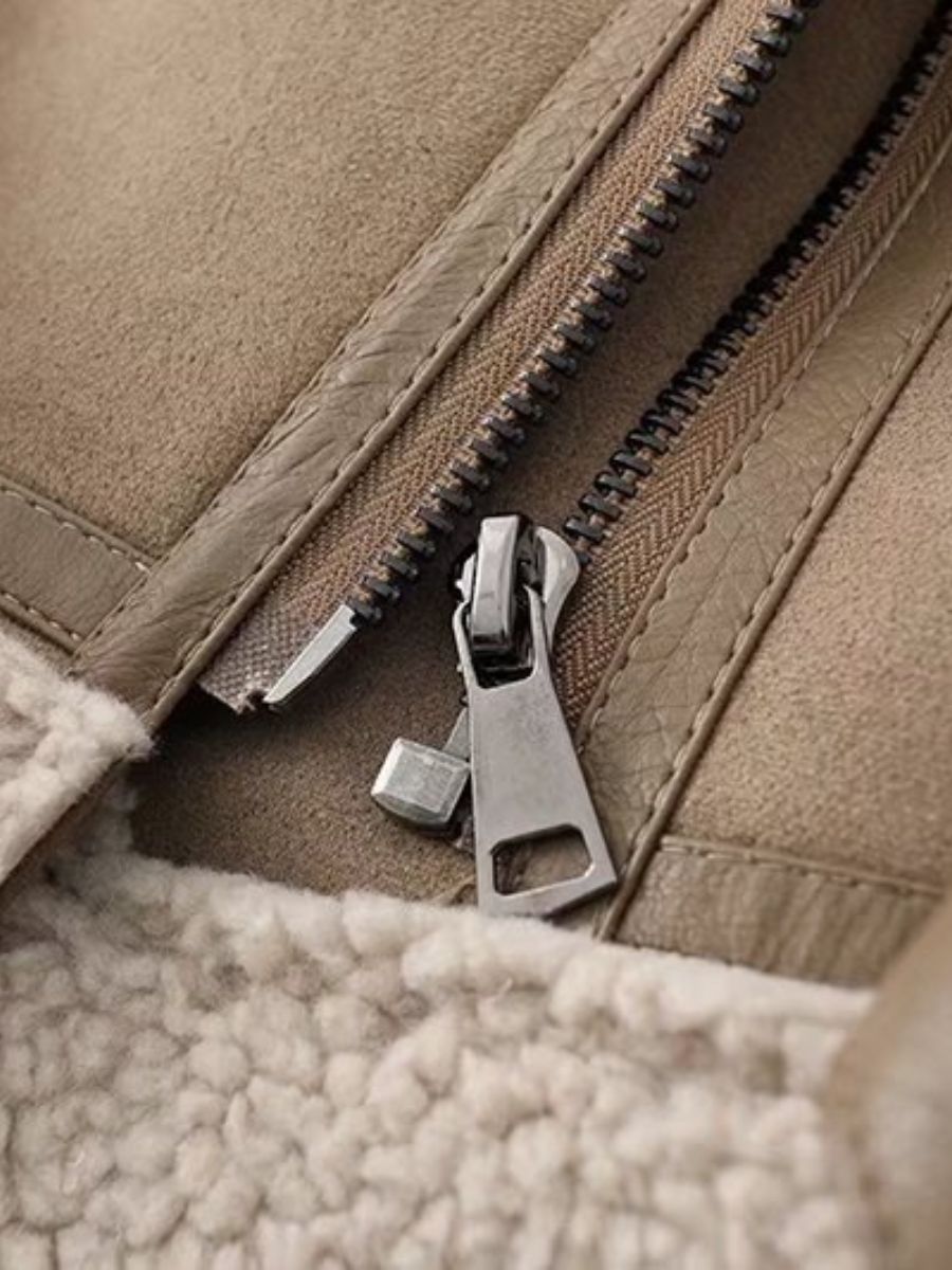 Gefütterte Felljacke mit Kragen für Damen | Warme