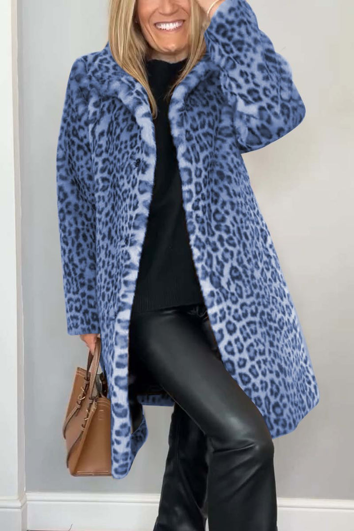 Leopardenmuster Felljacke mit Revers für Damen | Lässig