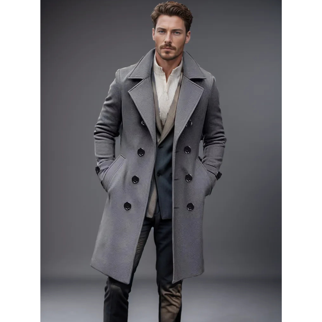 Herren Langer doppelreihiger Trench Mantel | Warme