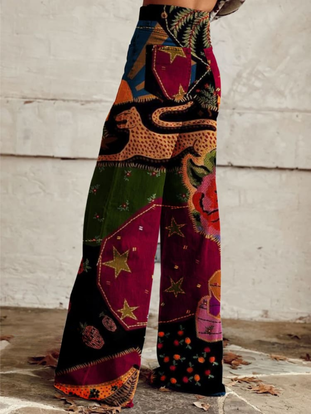Damen Bunte Weite Hosen | Weinlese