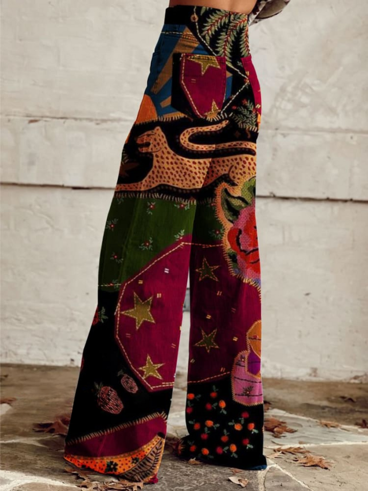 Damen Bunte Weite Hosen | Weinlese