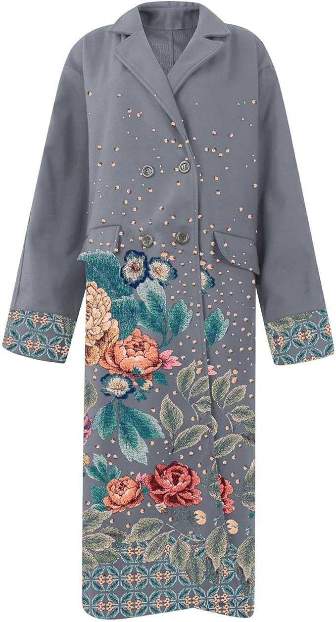 Damen Langer Mantel mit Blumenmuster | Langarm
