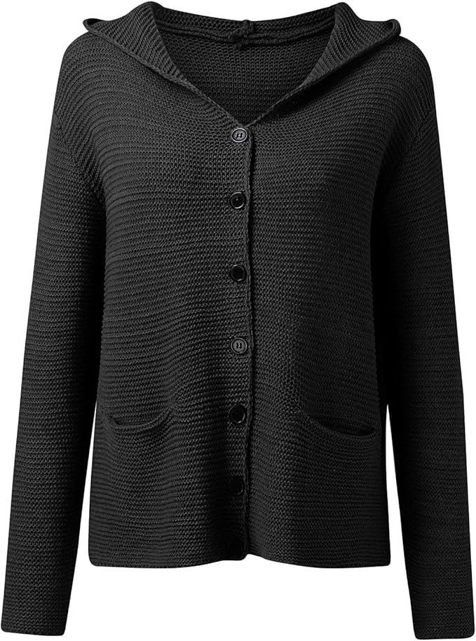 Damen Knopf Daunen Strick Strickjacke | Kapuze
