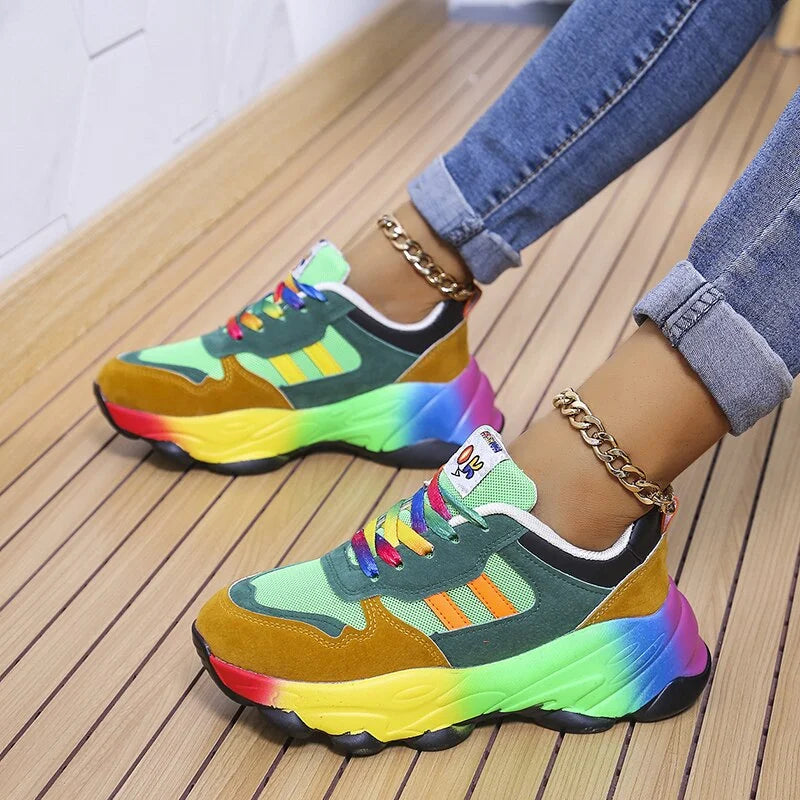 Damen regenbogen-komfort-sneaker mit dicker sohle