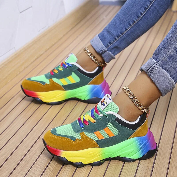 Damen regenbogen-komfort-sneaker mit dicker sohle