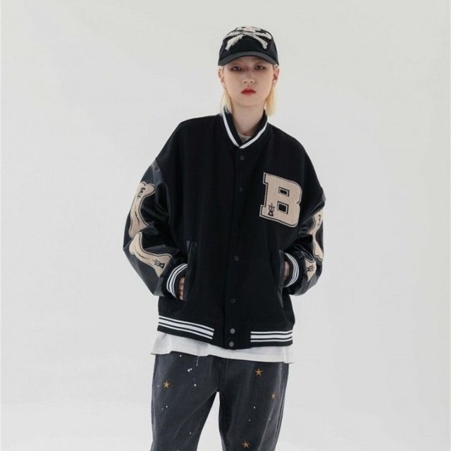 Hochschulmannschaft College Jacke mit bestickten Patches für Herren | Warme