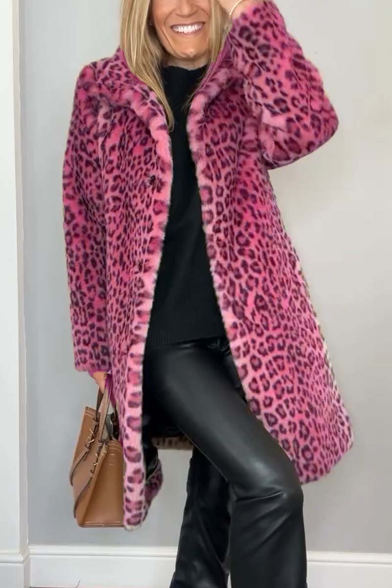 Leopardenmuster Felljacke mit Revers für Damen | Lässig