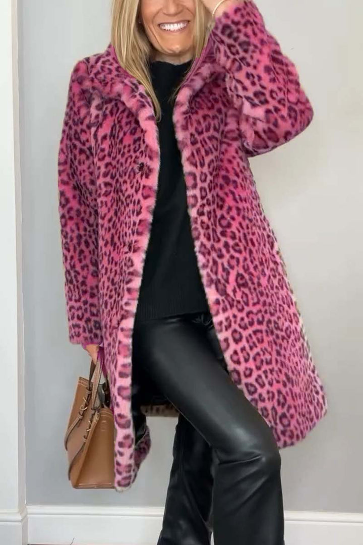 Leopardenmuster Felljacke mit Revers für Damen | Lässig