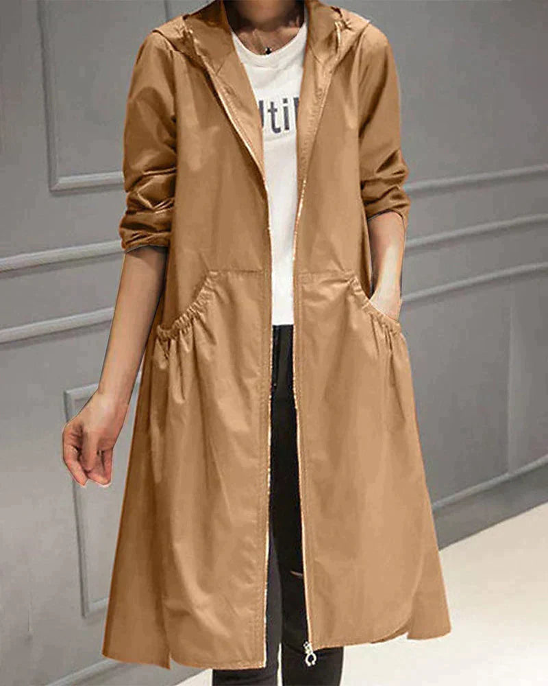 Wasserdichte Regenjacke für Damen mit langem Schnitt | Moderne