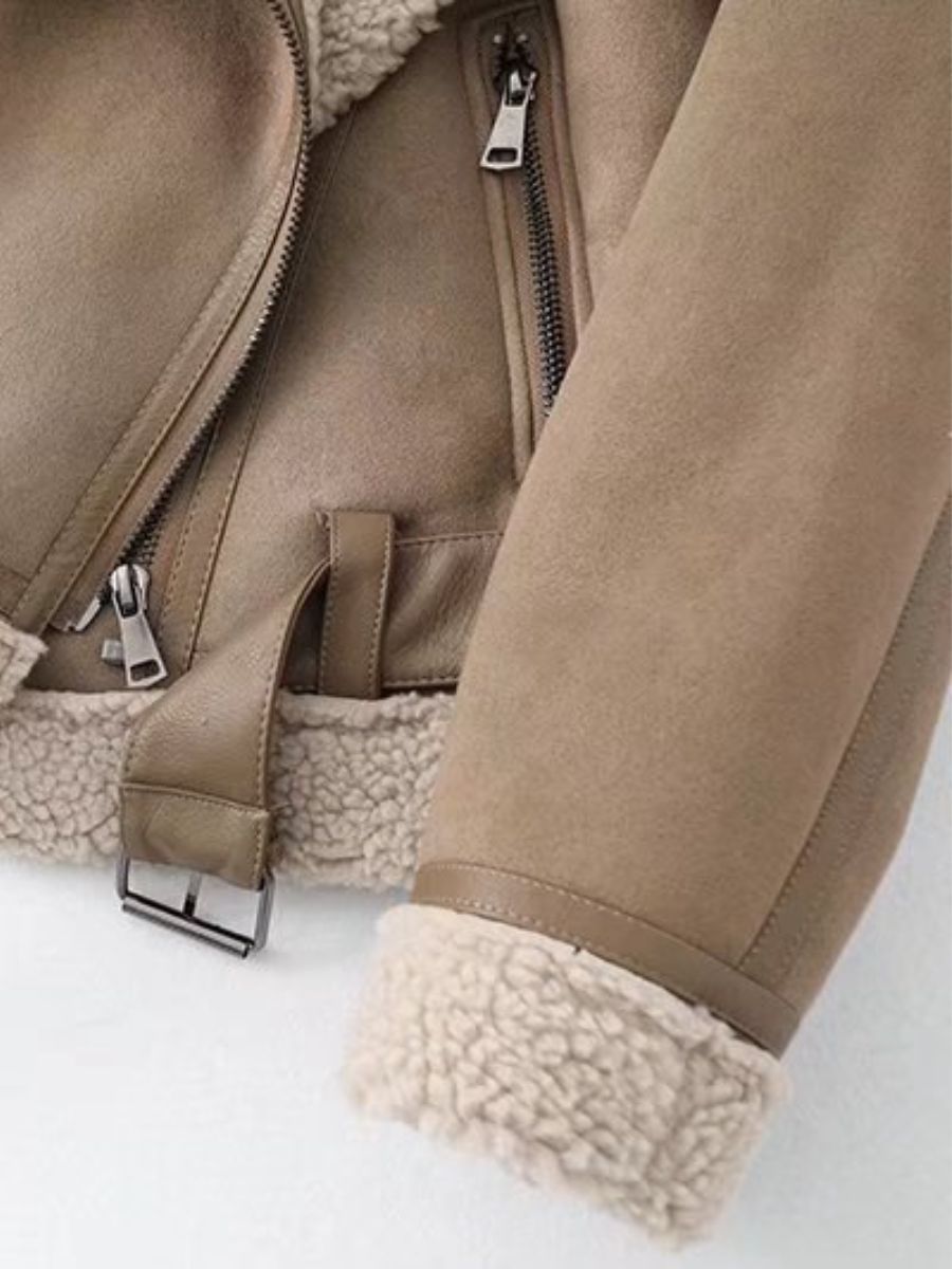Gefütterte Felljacke mit Kragen für Damen | Warme