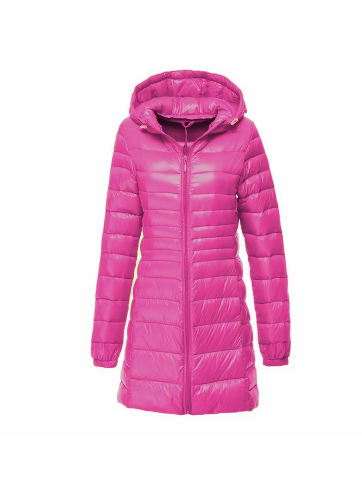Lange gefütterte Winterjacke mit Kapuze für Damen | Vielseitig