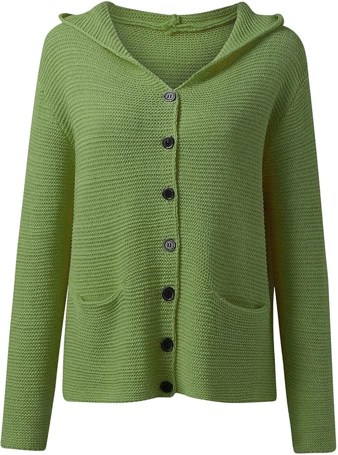 Damen Knopf Daunen Strick Strickjacke | Kapuze