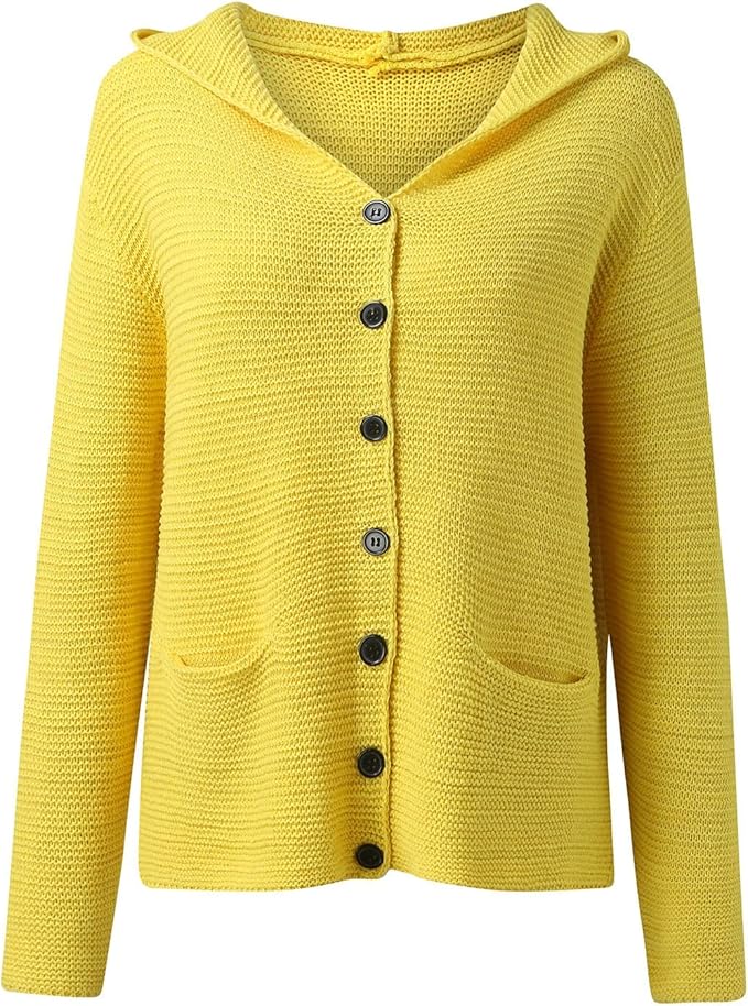 Damen Knopf Daunen Strick Strickjacke | Kapuze