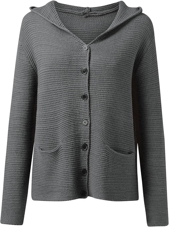 Damen Knopf Daunen Strick Strickjacke | Kapuze