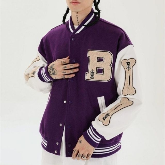 Hochschulmannschaft College Jacke mit bestickten Patches für Herren | Warme
