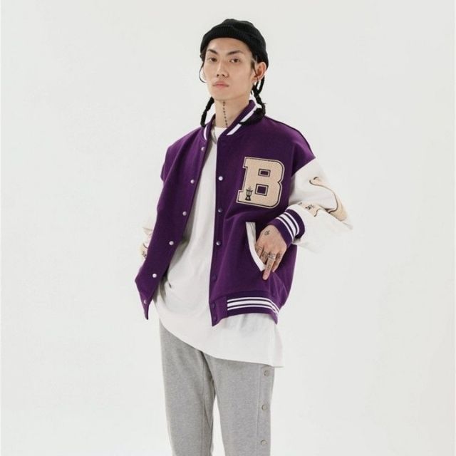 Hochschulmannschaft College Jacke mit bestickten Patches für Herren | Warme
