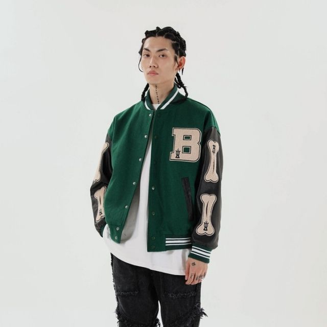 Hochschulmannschaft College Jacke mit bestickten Patches für Herren | Warme