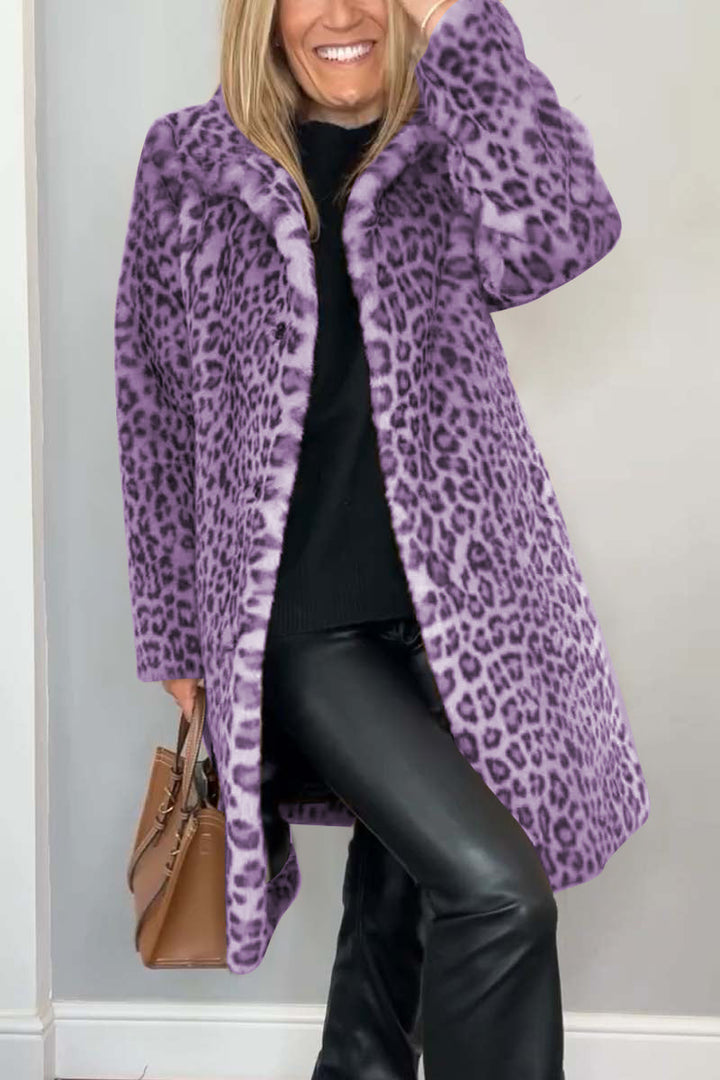 Leopardenmuster Felljacke mit Revers für Damen | Lässig