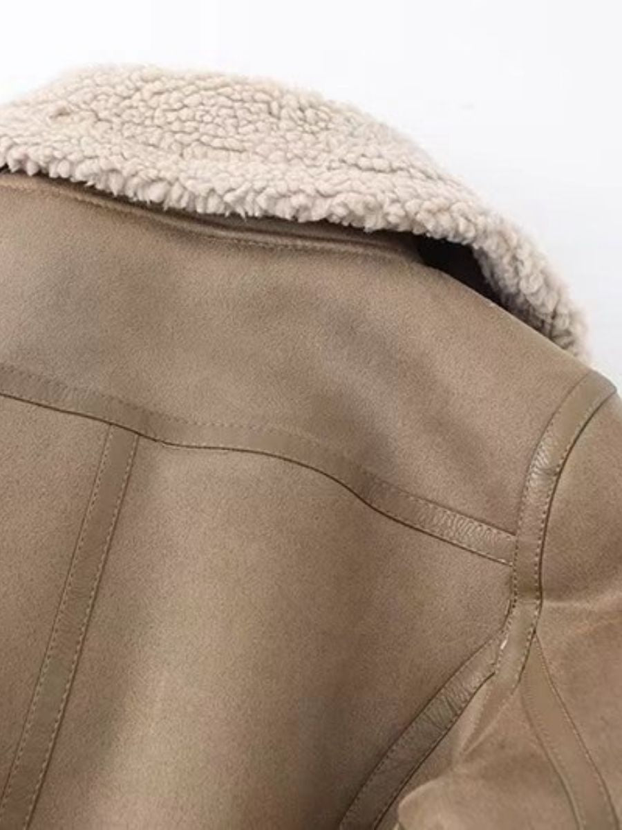 Gefütterte Felljacke mit Kragen für Damen | Warme