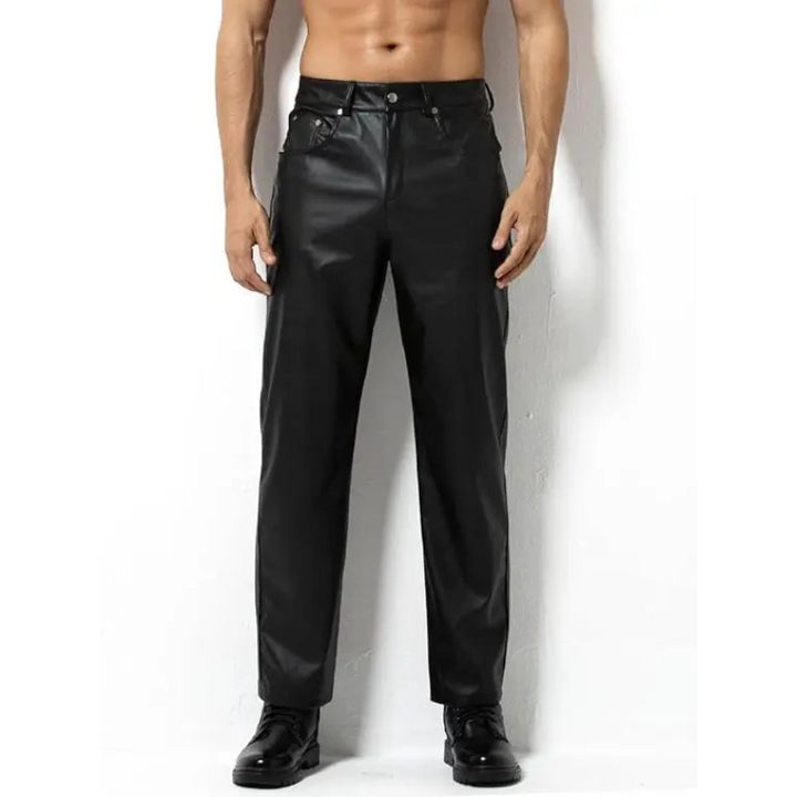 Klassische lederlook-hose mit geradem bein