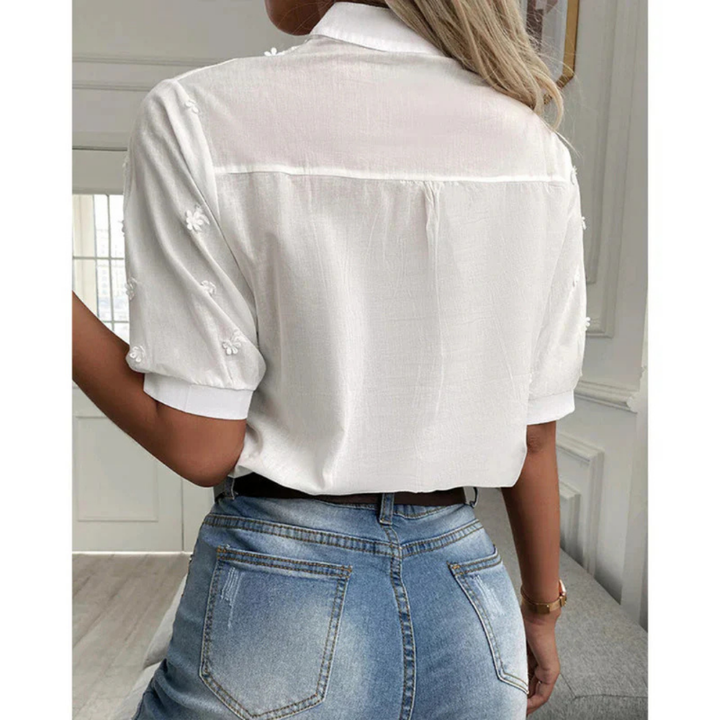 Damen Elegante Kurzen Ärmeln Bluse | Bestickt