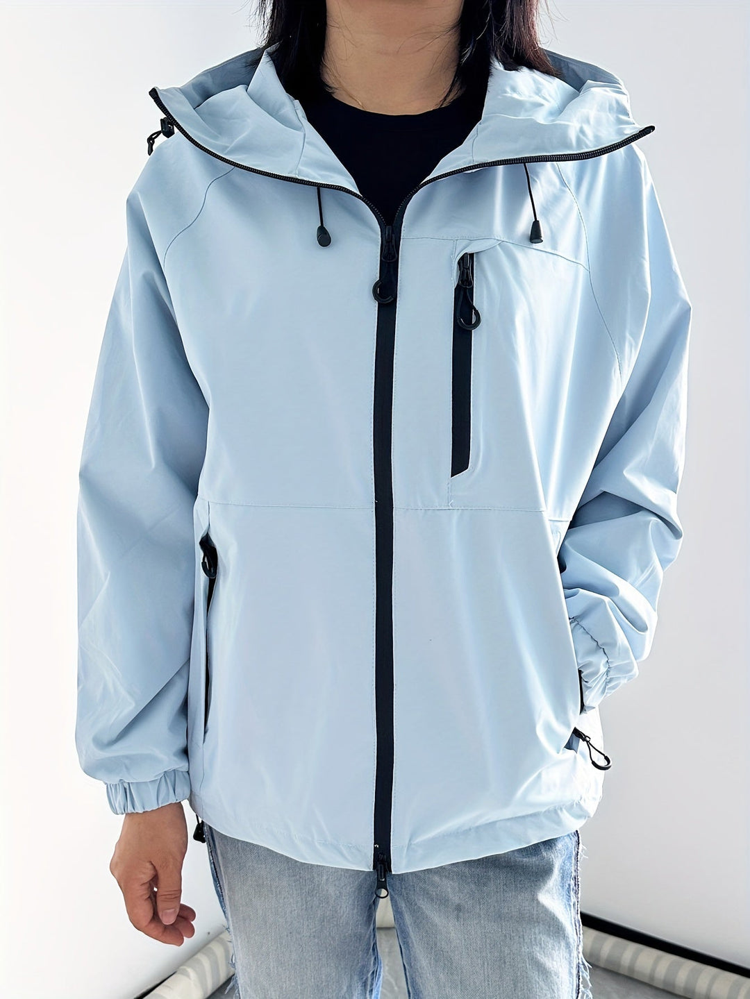 Langarm Wasserdichte Regenjacke für Damen | Mit Kapuze