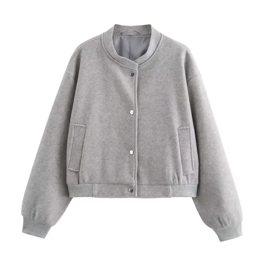 Gerippte Bomberjacke für Damen | Knopf