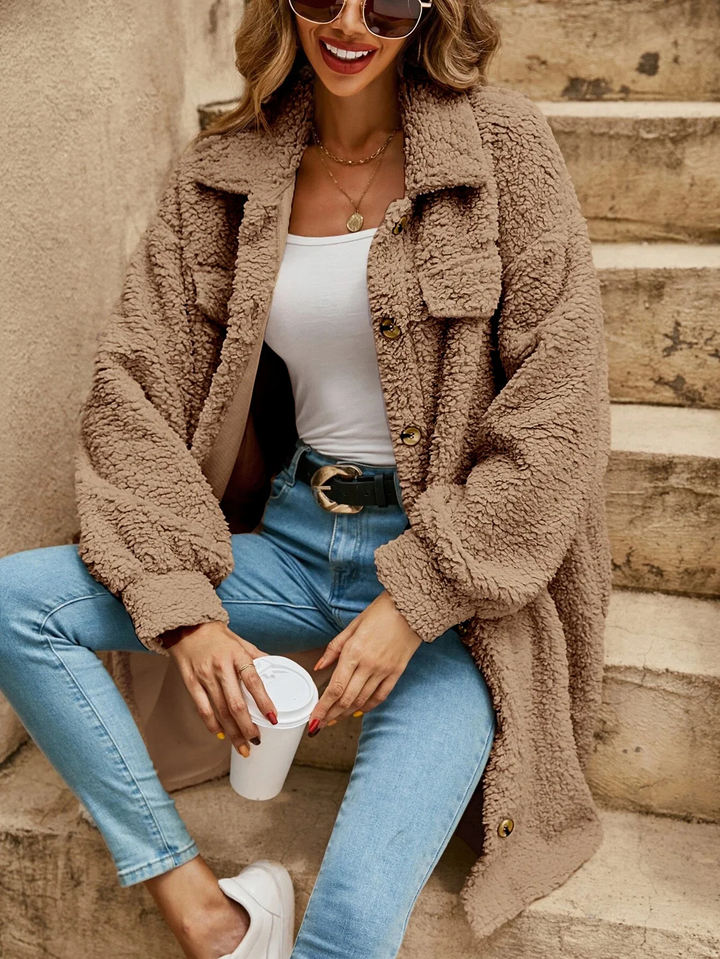 Damen Lang Teddy Jacke | Moderne