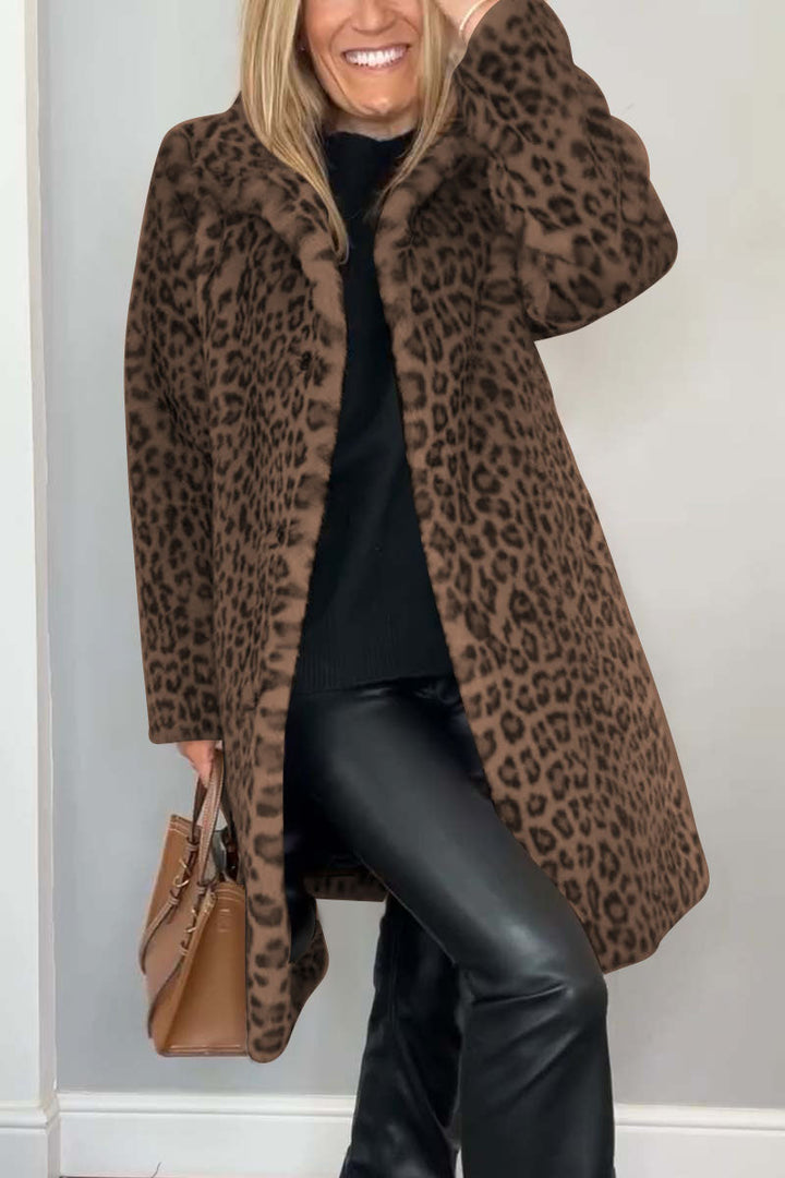 Leopardenmuster Felljacke mit Revers für Damen | Lässig